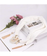 Hollow Vase Design Pendant with Tassel Chains Decoration Design Women Scarf Necklace - White