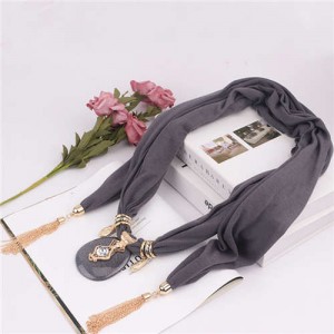 Hollow Vase Design Pendant with Tassel Chains Decoration Design Women Scarf Necklace - Gray