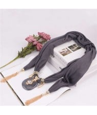 Hollow Vase Design Pendant with Tassel Chains Decoration Design Women Scarf Necklace - Gray