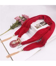 Hollow Vase Design Pendant with Tassel Chains Decoration Design Women Scarf Necklace - Red