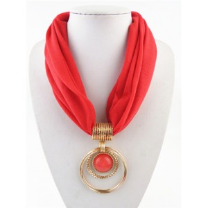 Artificial Turquoise Inlaid Alloy Hoops Pendant Design Women Scarf Necklace - Red