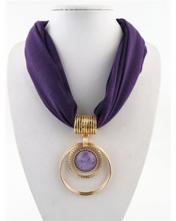 Artificial Turquoise Inlaid Alloy Hoops Pendant Design Women Scarf Necklace - Purple