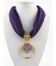 Artificial Turquoise Inlaid Alloy Hoops Pendant Design Women Scarf Necklace - Purple