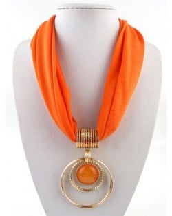 Artificial Turquoise Inlaid Alloy Hoops Pendant Design Women Scarf Necklace - Orange