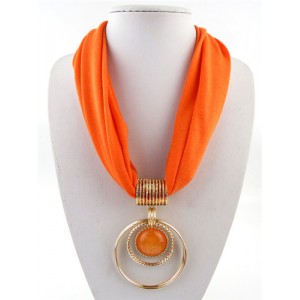 Artificial Turquoise Inlaid Alloy Hoops Pendant Design Women Scarf Necklace - Orange