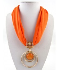 Artificial Turquoise Inlaid Alloy Hoops Pendant Design Women Scarf Necklace - Orange