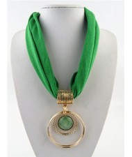 Artificial Turquoise Inlaid Alloy Hoops Pendant Design Women Scarf Necklace - Green