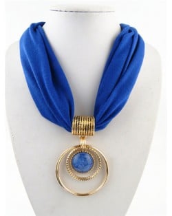 Artificial Turquoise Inlaid Alloy Hoops Pendant Design Women Scarf Necklace - Blue