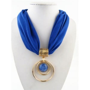 Artificial Turquoise Inlaid Alloy Hoops Pendant Design Women Scarf Necklace - Blue