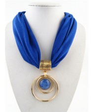 Artificial Turquoise Inlaid Alloy Hoops Pendant Design Women Scarf Necklace - Blue