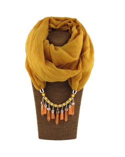 Waterdrops Tassel and Beads Decorated Solid Color Cotton Women Scarf Necklace - Yellow