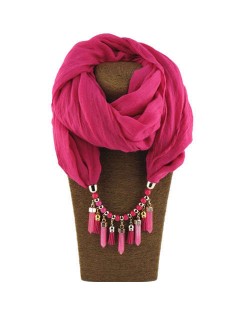 Waterdrops Tassel and Beads Decorated Solid Color Cotton Women Scarf Necklace - Rose