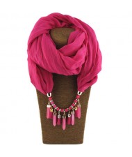 Waterdrops Tassel and Beads Decorated Solid Color Cotton Women Scarf Necklace - Rose