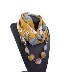 Gem and Stone Embellished Folk Style Autumn and Winter Fashion Women Chiffon Scarf Necklace - Yellow