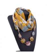 Gem and Stone Embellished Folk Style Autumn and Winter Fashion Women Chiffon Scarf Necklace - Yellow