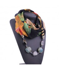 Gem and Stone Embellished Folk Style Autumn and Winter Fashion Women Chiffon Scarf Necklace - Black