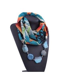 Gem and Stone Embellished Folk Style Autumn and Winter Fashion Women Chiffon Scarf Necklace - Blue