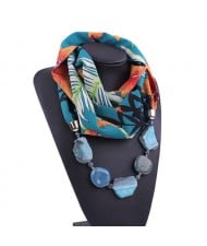 Gem and Stone Embellished Folk Style Autumn and Winter Fashion Women Chiffon Scarf Necklace - Blue