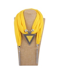 Resin Gem Inlaid Vintage Triangle Pendant High Fashion Women Scarf Necklace - Yellow