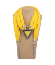 Resin Gem Inlaid Vintage Triangle Pendant High Fashion Women Scarf Necklace - Yellow