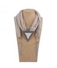 Resin Gem Inlaid Vintage Triangle Pendant High Fashion Women Scarf Necklace - Khaki