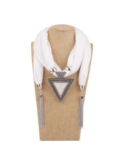 Resin Gem Inlaid Vintage Triangle Pendant High Fashion Women Scarf Necklace - White