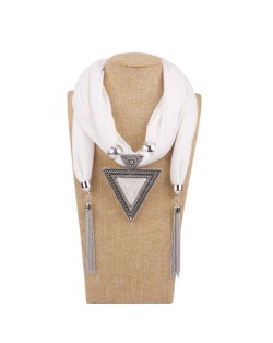 Resin Gem Inlaid Vintage Triangle Pendant High Fashion Women Scarf Necklace - White