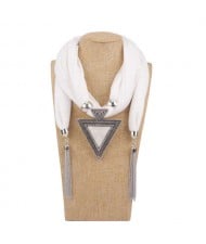 Resin Gem Inlaid Vintage Triangle Pendant High Fashion Women Scarf Necklace - White