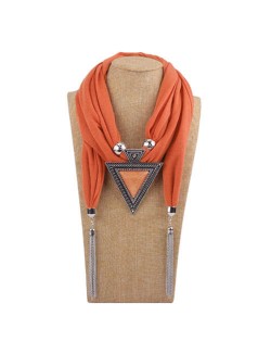 Resin Gem Inlaid Vintage Triangle Pendant High Fashion Women Scarf Necklace - Orange