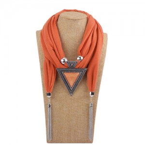 Resin Gem Inlaid Vintage Triangle Pendant High Fashion Women Scarf Necklace - Orange