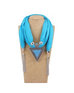 Resin Gem Inlaid Vintage Triangle Pendant High Fashion Women Scarf Necklace - Sky Blue