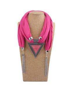 Resin Gem Inlaid Vintage Triangle Pendant High Fashion Women Scarf Necklace - Pink