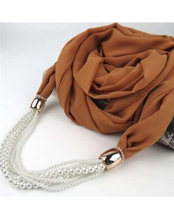 Beads Chain Statement Fashion Autumn and Winter Style Women Scarf Necklace - Brown