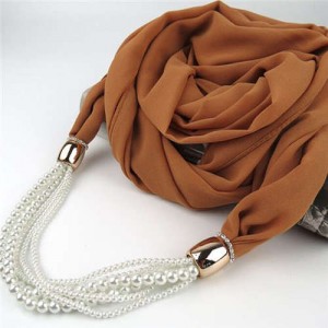 Beads Chain Statement Fashion Autumn and Winter Style Women Scarf Necklace - Brown