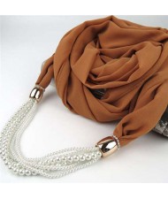 Beads Chain Statement Fashion Autumn and Winter Style Women Scarf Necklace - Brown
