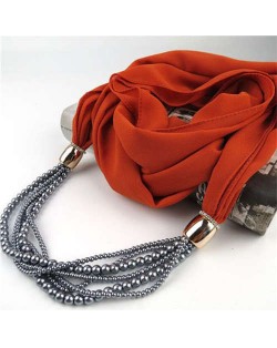 Beads Chain Statement Fashion Autumn and Winter Style Women Scarf Necklace - Orange