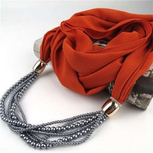 Beads Chain Statement Fashion Autumn and Winter Style Women Scarf Necklace - Orange