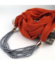 Beads Chain Statement Fashion Autumn and Winter Style Women Scarf Necklace - Orange