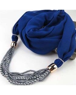 Beads Chain Statement Fashion Autumn and Winter Style Women Scarf Necklace - Royal Blue
