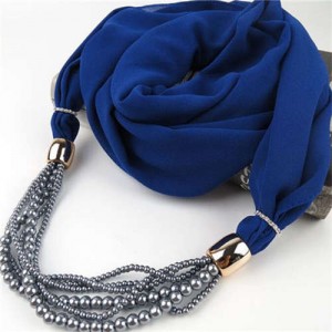 Beads Chain Statement Fashion Autumn and Winter Style Women Scarf Necklace - Royal Blue