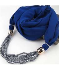 Beads Chain Statement Fashion Autumn and Winter Style Women Scarf Necklace - Royal Blue