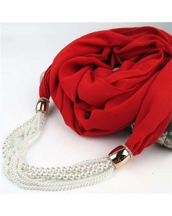 Beads Chain Statement Fashion Autumn and Winter Style Women Scarf Necklace - Red