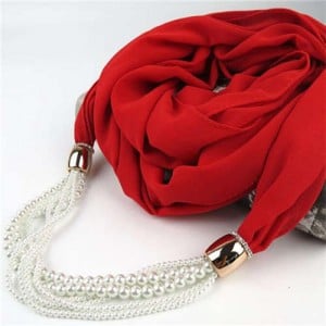 Beads Chain Statement Fashion Autumn and Winter Style Women Scarf Necklace - Red