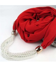 Beads Chain Statement Fashion Autumn and Winter Style Women Scarf Necklace - Red