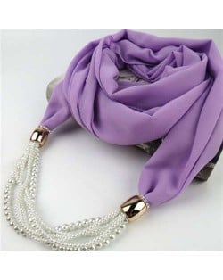 Beads Chain Statement Fashion Autumn and Winter Style Women Scarf Necklace - Violet