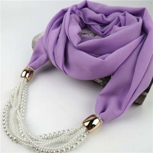 Beads Chain Statement Fashion Autumn and Winter Style Women Scarf Necklace - Violet
