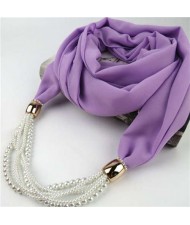 Beads Chain Statement Fashion Autumn and Winter Style Women Scarf Necklace - Violet