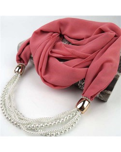 Beads Chain Statement Fashion Autumn and Winter Style Women Scarf Necklace - Pink