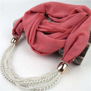 Beads Chain Statement Fashion Autumn and Winter Style Women Scarf Necklace - Pink