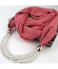 Beads Chain Statement Fashion Autumn and Winter Style Women Scarf Necklace - Pink